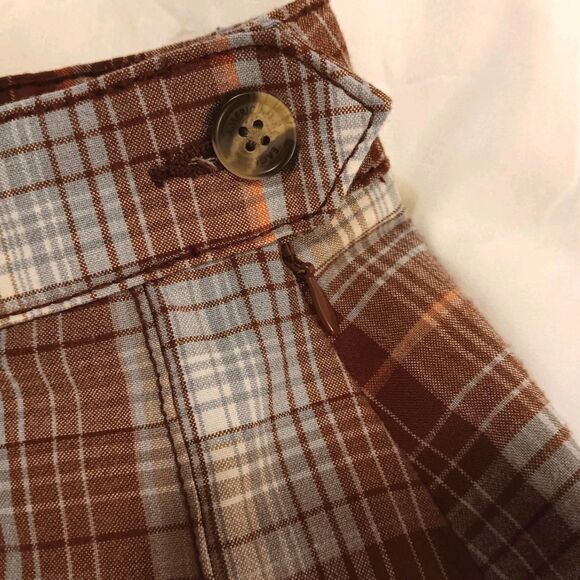 American Eagle Plaid Pleated Mini Skirt Brown Blue Rust  Y2K Sz 2 - Picture 8 of 13